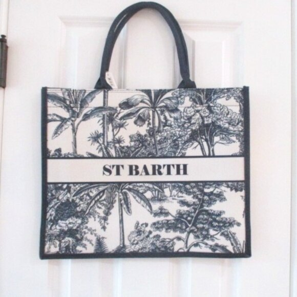 St Barth Beach tote bag in Classic Toille print in Black NWT - Picture 1 of 9
